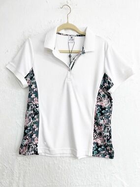 Daily Sports Karen Cap Sleeve White Floral Panel Golf Polo US Sz M